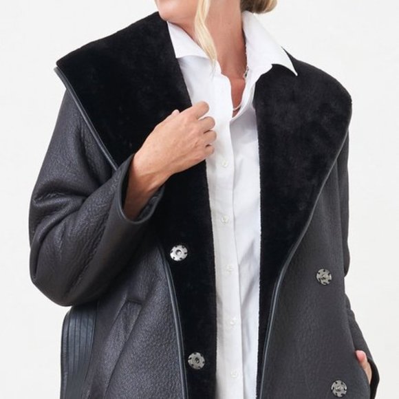 Ladies Belted Vegan Sherling Winter Coat - Picture 1 of 4